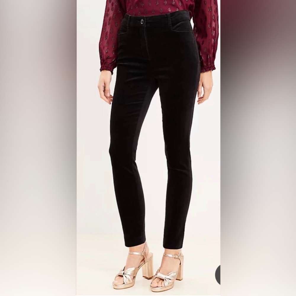 LOFT Black Velvet Slim Fit Pants - Picture 4 of 16